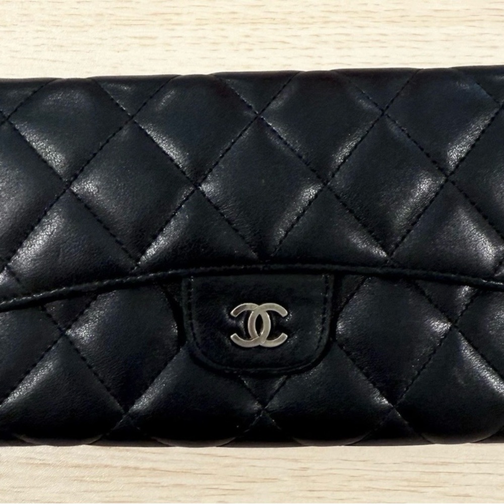 Chanel Black Quilted Wallet with Iconic CC Logo